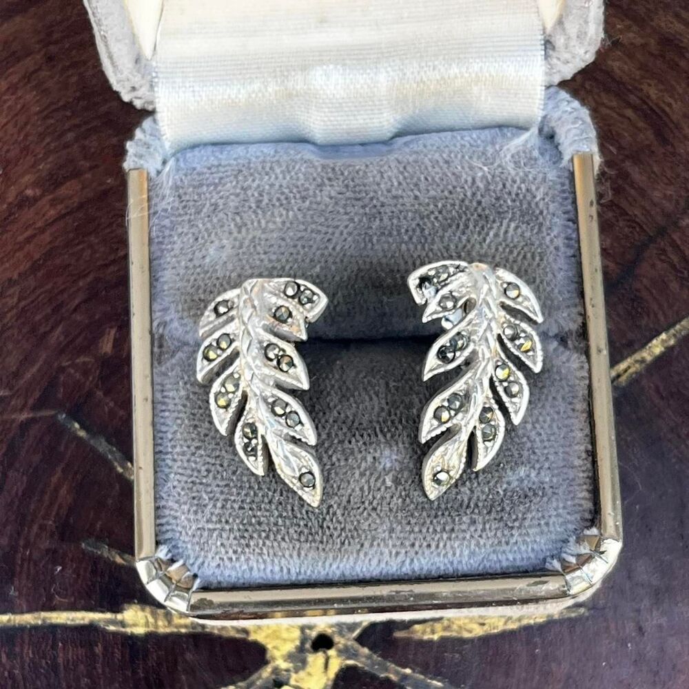 Womens Marcasite Earrings Vintage Leaf jewelry gothic